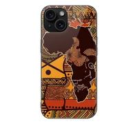 ERSTSNCK Compatible with iPhone 15 Case African Map Ethnic Pattern Stylish Phone Case for Women Men, Tempered Glass Shockproof Slim Cover for 15 Pro Black