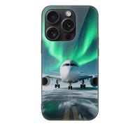 ERSTSNCK Compatible with iPhone 15 Case Airplane Under The Polar Night Sky Stylish Phone Case for Women Men, Tempered Glass Shockproof Slim Cover for 15 Pro Black