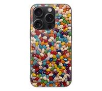 ERSTSNCK Compatible with iPhone 15 Case Assorted Jelly Beans Stylish Phone Case for Women Men, Tempered Glass Shockproof Slim Cover for 15 Pro Black