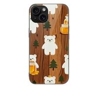 ERSTSNCK Compatible with iPhone 15 Case Bear Honey Brown Stylish Phone Case for Women Men, Tempered Glass Shockproof Slim Cover for 15 Pro