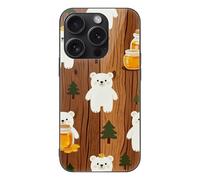 ERSTSNCK Compatible with iPhone 15 Case Bear Honey Brown Stylish Phone Case for Women Men, Tempered Glass Shockproof Slim Cover for 15 Pro