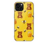 ERSTSNCK Compatible with iPhone 15 Case Bear Honey Jar Stylish Phone Case for Women Men, Tempered Glass Shockproof Slim Cover for 15 Pro
