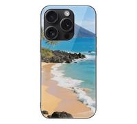 ERSTSNCK Compatible with iPhone 15 Case Beautiful Coastline of Volcanic Island Stylish Phone Case for Women Men, Tempered Glass Shockproof Slim Cover for 15 Pro Black