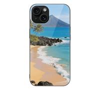 ERSTSNCK Compatible with iPhone 15 Case Beautiful Coastline of Volcanic Island Stylish Phone Case for Women Men, Tempered Glass Shockproof Slim Cover for 15 Pro Black