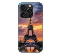 ERSTSNCK Compatible with iPhone 15 Case Beautiful Eiffel Tower Paris Stylish Phone Case for Women Men, Tempered Glass Shockproof Slim Cover for 15 Pro Black