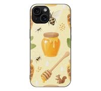 ERSTSNCK Compatible with iPhone 15 Case Bees and Honey Stylish Phone Case for Women Men, Tempered Glass Shockproof Slim Cover for 15 Pro Black