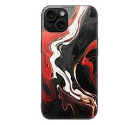 ERSTSNCK Compatible with iPhone 15 Case Black and Red Marble Stylish Phone Case for Women Men, Tempered Glass Shockproof Slim Cover for 15 Pro