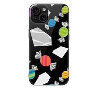 ERSTSNCK Compatible with iPhone 15 Case Black Colorful Candy Stylish Phone Case for Women Men, Tempered Glass Shockproof Slim Cover for 15 Pro