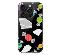 ERSTSNCK Compatible with iPhone 15 Case Black Colorful Candy Stylish Phone Case for Women Men, Tempered Glass Shockproof Slim Cover for 15 Pro
