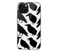 ERSTSNCK Compatible with iPhone 15 Case Black Crow Silhouette Stylish Phone Case for Women Men, Tempered Glass Shockproof Slim Cover for 15 Pro