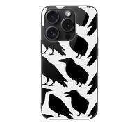 ERSTSNCK Compatible with iPhone 15 Case Black Crow Silhouette Stylish Phone Case for Women Men, Tempered Glass Shockproof Slim Cover for 15 Pro