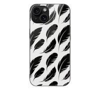 ERSTSNCK Compatible with iPhone 15 Case Black Feather Float Stylish Phone Case for Women Men, Tempered Glass Shockproof Slim Cover for 15 Pro