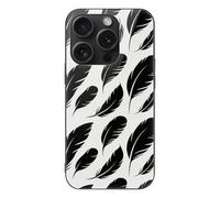 ERSTSNCK Compatible with iPhone 15 Case Black Feather Float Stylish Phone Case for Women Men, Tempered Glass Shockproof Slim Cover for 15 Pro