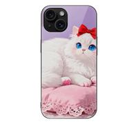 ERSTSNCK Compatible with iPhone 15 Case Blue-Eyed Cat Stylish Phone Case for Women Men, Tempered Glass Shockproof Slim Cover for 15 Pro