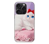 ERSTSNCK Compatible with iPhone 15 Case Blue-Eyed Cat Stylish Phone Case for Women Men, Tempered Glass Shockproof Slim Cover for 15 Pro
