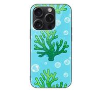 ERSTSNCK Compatible with iPhone 15 Case Blue Green Coral Stylish Phone Case for Women Men, Tempered Glass Shockproof Slim Cover for 15 Pro