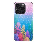 ERSTSNCK Compatible with iPhone 15 Case Blue Pink Mermaid Scales Ocean Coral Stylish Phone Case for Women Men, Tempered Glass Shockproof Slim Cover for 15 Pro