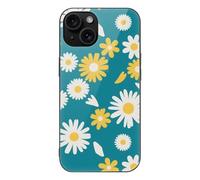 ERSTSNCK Compatible with iPhone 15 Case Blue Yellow Daisy Stylish Phone Case for Women Men, Tempered Glass Shockproof Slim Cover for 15 Pro