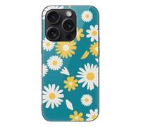 ERSTSNCK Compatible with iPhone 15 Case Blue Yellow Daisy Stylish Phone Case for Women Men, Tempered Glass Shockproof Slim Cover for 15 Pro