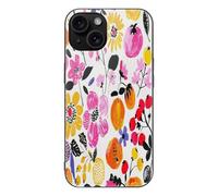 ERSTSNCK Compatible with iPhone 15 Case Bright Peach Flowers Stylish Phone Case for Women Men, Tempered Glass Shockproof Slim Cover for 15 Pro