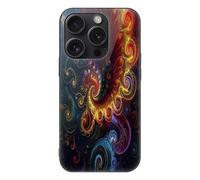 ERSTSNCK Compatible with iPhone 15 Case Bright Swirl Pattern Stylish Phone Case for Women Men, Tempered Glass Shockproof Slim Cover for 15 Pro Black