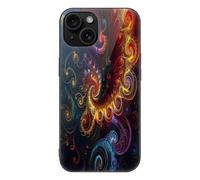 ERSTSNCK Compatible with iPhone 15 Case Bright Swirl Pattern Stylish Phone Case for Women Men, Tempered Glass Shockproof Slim Cover for 15 Pro Black