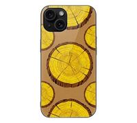 ERSTSNCK Compatible with iPhone 15 Case Brown Wood Ring Stylish Phone Case for Women Men, Tempered Glass Shockproof Slim Cover for 15 Pro