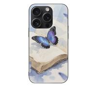 ERSTSNCK Compatible with iPhone 15 Case Butterfly On Book Page Stylish Phone Case for Women Men, Tempered Glass Shockproof Slim Cover for 15 Pro