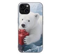ERSTSNCK Compatible with iPhone 15 Case Christmas Polarbear Stylish Phone Case for Women Men, Tempered Glass Shockproof Slim Cover for 15 Pro Black