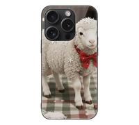 ERSTSNCK Compatible with iPhone 15 Case Christmas Sheep Stylish Phone Case for Women Men, Tempered Glass Shockproof Slim Cover for 15 Pro Black