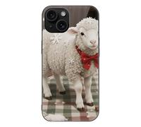 ERSTSNCK Compatible with iPhone 15 Case Christmas Sheep Stylish Phone Case for Women Men, Tempered Glass Shockproof Slim Cover for 15 Pro Black