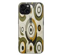 ERSTSNCK Compatible with iPhone 15 Case Circles and Lines Stylish Phone Case for Women Men, Tempered Glass Shockproof Slim Cover for 15 Pro Black