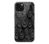 ERSTSNCK Compatible with iPhone 15 Case Circles and Spirals Stylish Phone Case for Women Men, Tempered Glass Shockproof Slim Cover for 15 Pro Black