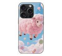 ERSTSNCK Compatible with iPhone 15 Case Cloud - Candy Sheep Stylish Phone Case for Women Men, Tempered Glass Shockproof Slim Cover for 15 Pro Black