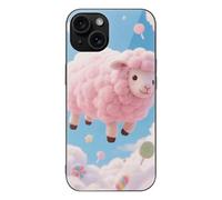 ERSTSNCK Compatible with iPhone 15 Case Cloud - Candy Sheep Stylish Phone Case for Women Men, Tempered Glass Shockproof Slim Cover for 15 Pro Black
