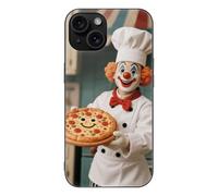 ERSTSNCK Compatible with iPhone 15 Case Clown Holding Pizza Stylish Phone Case for Women Men, Tempered Glass Shockproof Slim Cover for 15 Pro Black