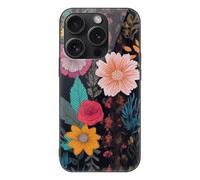 ERSTSNCK Compatible with iPhone 15 Case Colorful Boho Floral Stylish Phone Case for Women Men, Tempered Glass Shockproof Slim Cover for 15 Pro