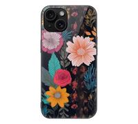 ERSTSNCK Compatible with iPhone 15 Case Colorful Boho Floral Stylish Phone Case for Women Men, Tempered Glass Shockproof Slim Cover for 15 Pro