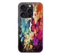 ERSTSNCK Compatible with iPhone 15 Case Colorful Butterfly Pattern Stylish Phone Case for Women Men, Tempered Glass Shockproof Slim Cover for 15 Pro