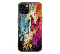ERSTSNCK Compatible with iPhone 15 Case Colorful Butterfly Pattern Stylish Phone Case for Women Men, Tempered Glass Shockproof Slim Cover for 15 Pro