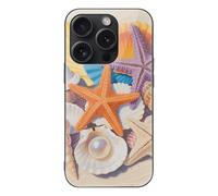 ERSTSNCK Compatible with iPhone 15 Case Colorful Seashell and Starfish Stylish Phone Case for Women Men, Tempered Glass Shockproof Slim Cover for 15 Pro