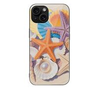 ERSTSNCK Compatible with iPhone 15 Case Colorful Seashell and Starfish Stylish Phone Case for Women Men, Tempered Glass Shockproof Slim Cover for 15 Pro