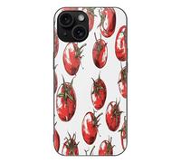 ERSTSNCK Compatible with iPhone 15 Case Comic Style Tomatoes Stylish Phone Case for Women Men, Tempered Glass Shockproof Slim Cover for 15 Pro Black