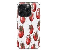 ERSTSNCK Compatible with iPhone 15 Case Comic Style Tomatoes Stylish Phone Case for Women Men, Tempered Glass Shockproof Slim Cover for 15 Pro Black