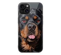 ERSTSNCK Compatible with iPhone 15 Case Cool Rottweiler Dog Art Stylish Phone Case for Women Men, Tempered Glass Shockproof Slim Cover for 15 Pro Black