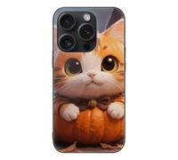 ERSTSNCK Compatible with iPhone 15 Case Cute Fantasy Thanksgving Cat Pumpkin Stylish Phone Case for Women Men, Tempered Glass Shockproof Slim Cover for 15 Pro
