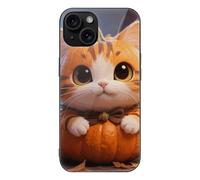 ERSTSNCK Compatible with iPhone 15 Case Cute Fantasy Thanksgving Cat Pumpkin Stylish Phone Case for Women Men, Tempered Glass Shockproof Slim Cover for 15 Pro