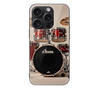 ERSTSNCK Compatible with iPhone 15 Case Drum Set-Standard Stylish Phone Case for Women Men, Tempered Glass Shockproof Slim Cover for 15 Pro Black