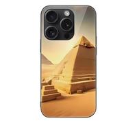ERSTSNCK Compatible with iPhone 15 Case Egyptian Pyramid in Desert Stylish Phone Case for Women Men, Tempered Glass Shockproof Slim Cover for 15 Pro Black