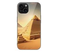 ERSTSNCK Compatible with iPhone 15 Case Egyptian Pyramid in Desert Stylish Phone Case for Women Men, Tempered Glass Shockproof Slim Cover for 15 Pro Black